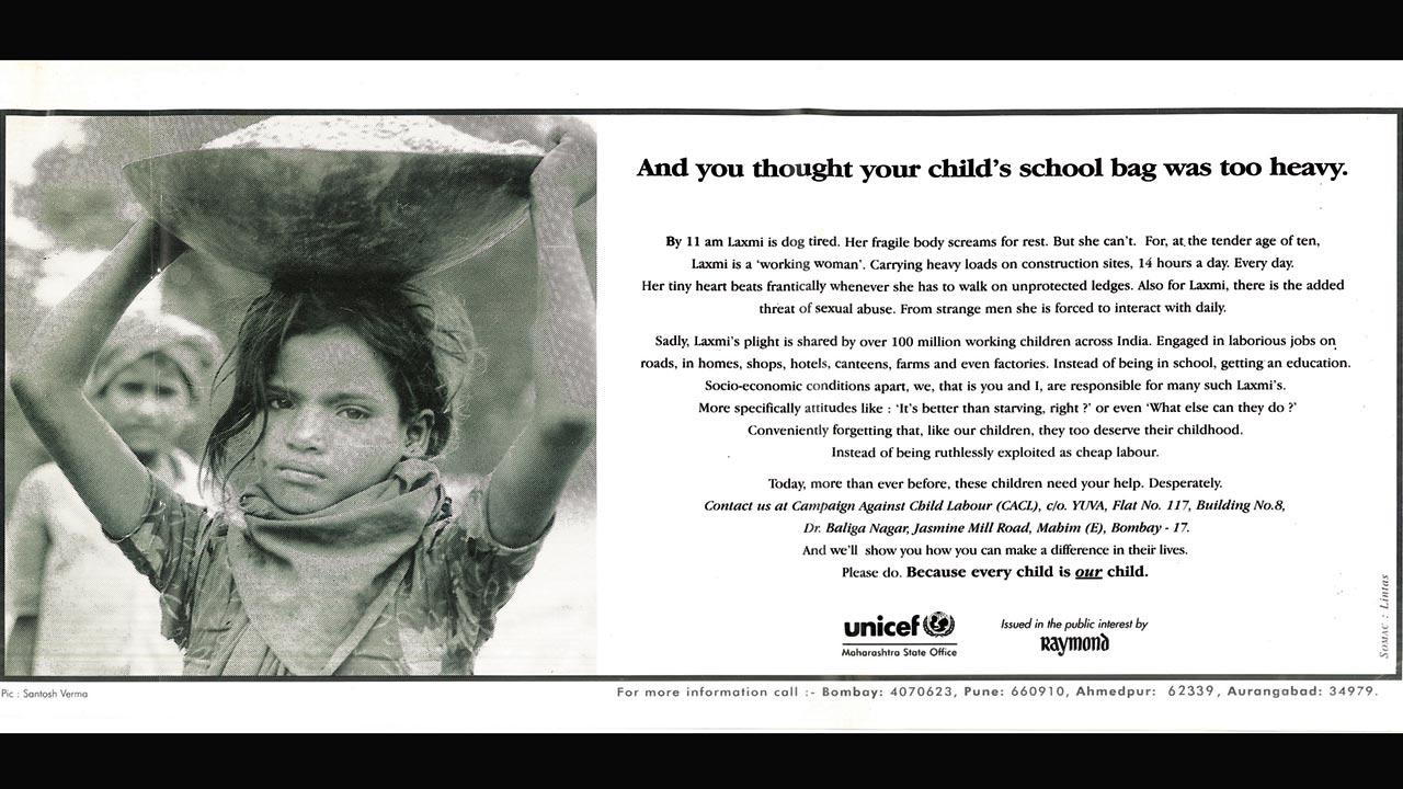 Examples of SOMAC advertising in partnership with Campaign Against Child Labour and UNICEF