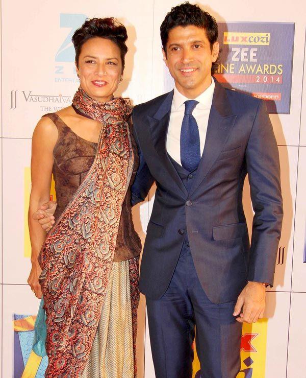 Farhan Akhtar-Adhuna Bhabani: Multi-faceted Farhan is six years younger to Adhuna Bhabani. The duo met when Farhan was scripting 'Dil Chahta Hai' and got married in 2000. They are parents to two daughters, Shakya and Akira. Farhan and Adhuna have now divorced.