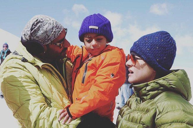 Ajay Devgn and Kajol with son Yug during an overseas trip