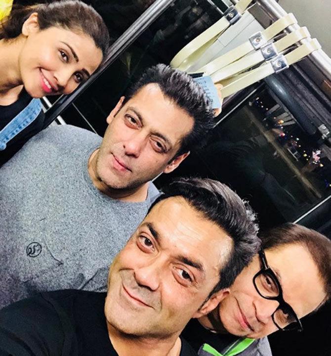 Bobby Deol shared his picture with Daisy Shah, Salman Khan and Ramesh Taurani on the sets of Race 3 in Bangkok.