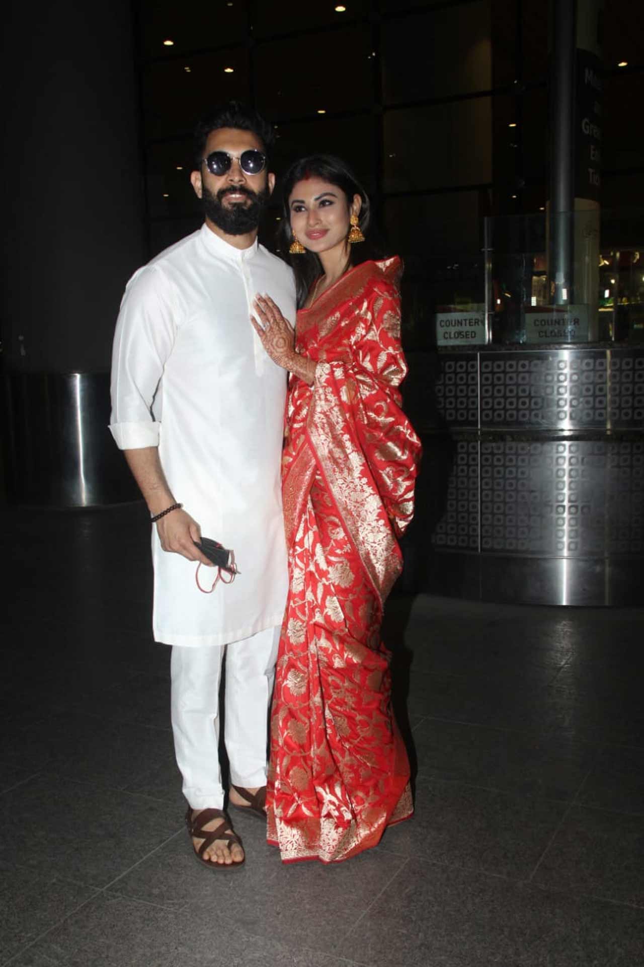 Mouni opted for a red lehenga, whereas Suraj was seen wearing a white sherwani for a Bengali wedding. The actress gave us all a glimpse of her traditional look on social media.