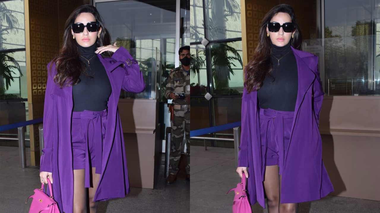 Nora Fatehi Looks Uber Chic In Purple Co-ord Set And Black Turtleneck,  Check Out The Diva's Sexy Pictures - News18