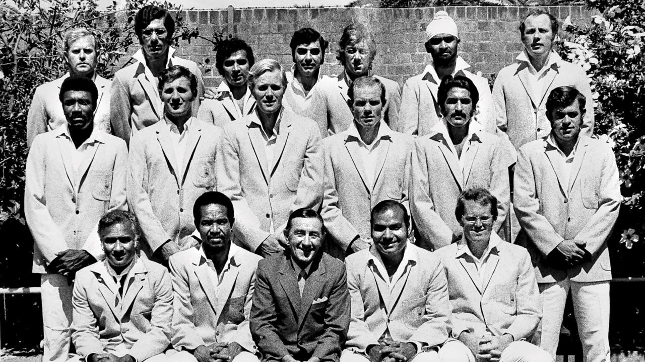 The Rest of the World team during the 1971-72 season in Australia. Standing (from left): Bob Cunis, Zaheer Abbas, Sunil Gavaskar, Farokh Engineer, Bob Taylor, Bishan Singh Bedi, Norman Gifford. Centre row (from left): Clive Lloyd, Richard Hutton, Tony Greig, Peter Pollock, Asif Masood, Hylton Ackerman. Sitting (from left): Rohan Kanhai, Garry Sobers (captain), Bill Jacobs (manager), Intikhab Alam (vice-captain), Graeme Pollock. Pic/Getty Images
