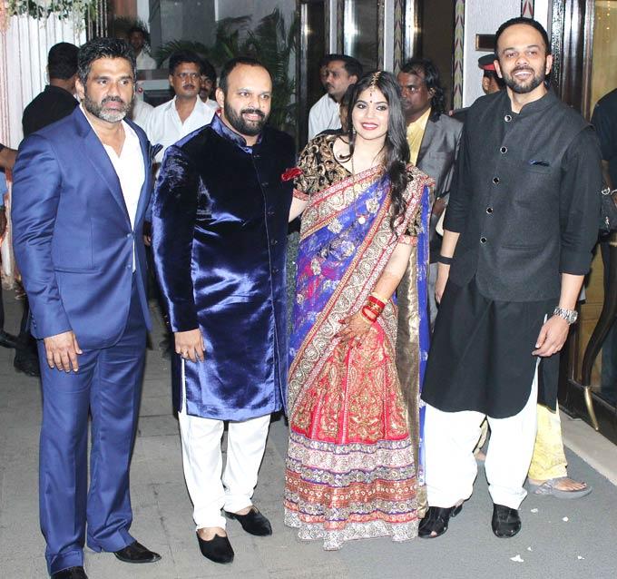Navin Shetty: A B-Town fashion designer, Shetty (second from left) tied the knot with filmmaker Rohit Shetty's sister Mehak in November 2012. The occasion was a star-studded one, with the who's who of Bollywood turning up for the wedding. Also in the picture: Suniel Shetty