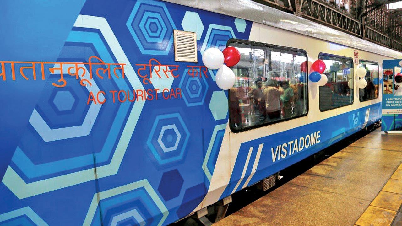 Passengers aboard a vistadome coach