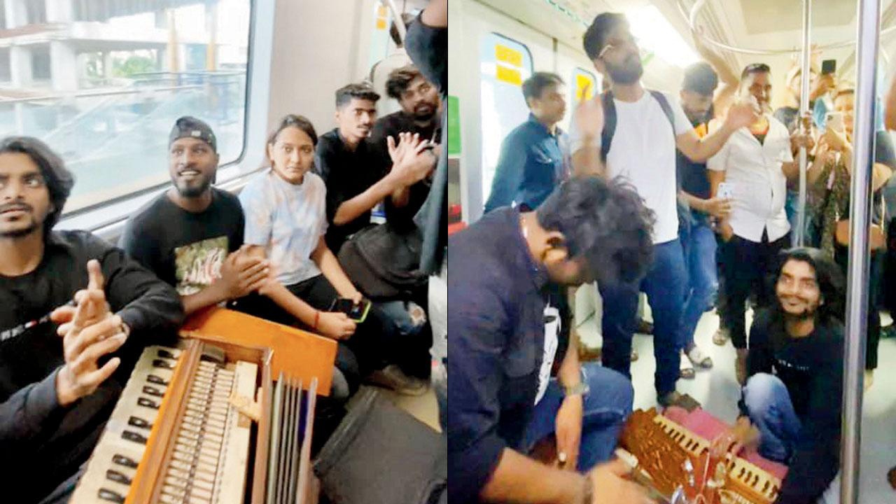 The band performed in a subway compartment on Sunday