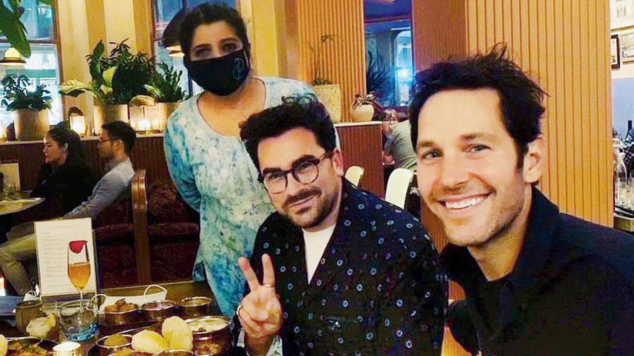 Asma Khan with Dan Levy and Paul Rudd. Pic Courtesy/Instagram