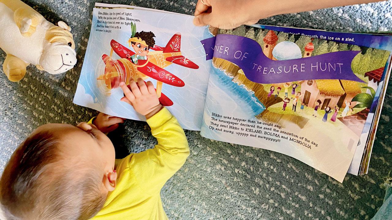 The writer ordered a customised copy of The Unusual Adventures of a Gutsy Explorer, which gave their six-month-old boy a boho avatar with patched-work jeans and a feather in his hair. Pics Courtesy/Kasturi Gadge