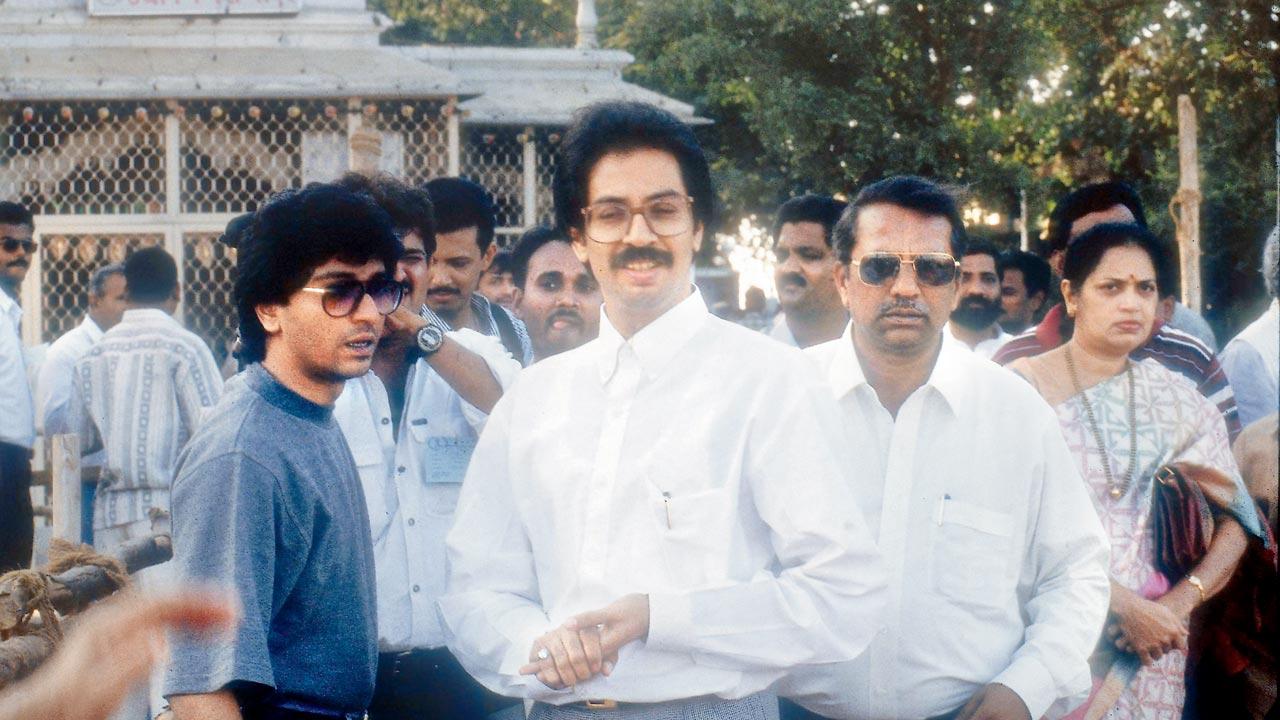 An archival photo of Uddhav Thackeray (right) with cousin Raj surrounded by party men. In December 2005, Raj had questioned Uddhav’s leadership,  and announced his resignation from the Sena, promising to launch a new political outfit soon