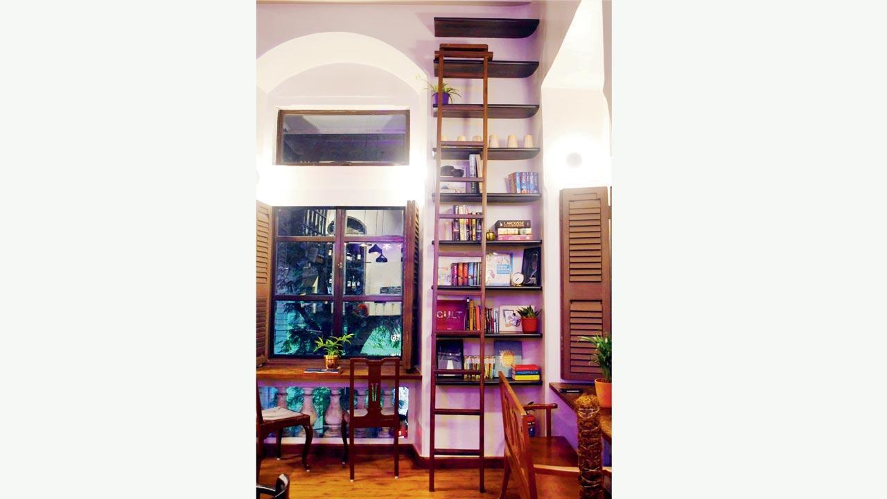 The library stocks poetry volumes, travel and food reads, and titles like Enid Blyton novels and the Harry Potter series, among other books