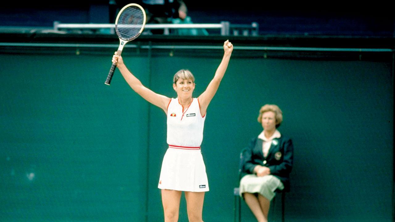 Chris Evert raises her hands in jubilation as she wins the 1981  Wimbledon singles title. Pic/Getty Images