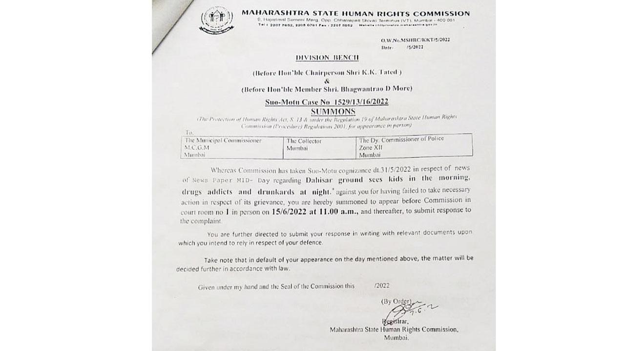 Copy of the letter from the Maharashtra State Human Rights Commission
