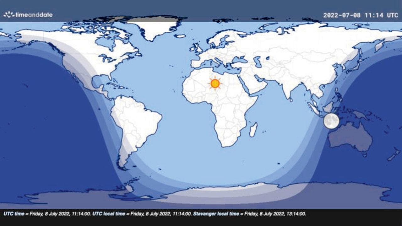 An illustration of the sunlit part on July 8. Pic Courtesy/Earthsky.org