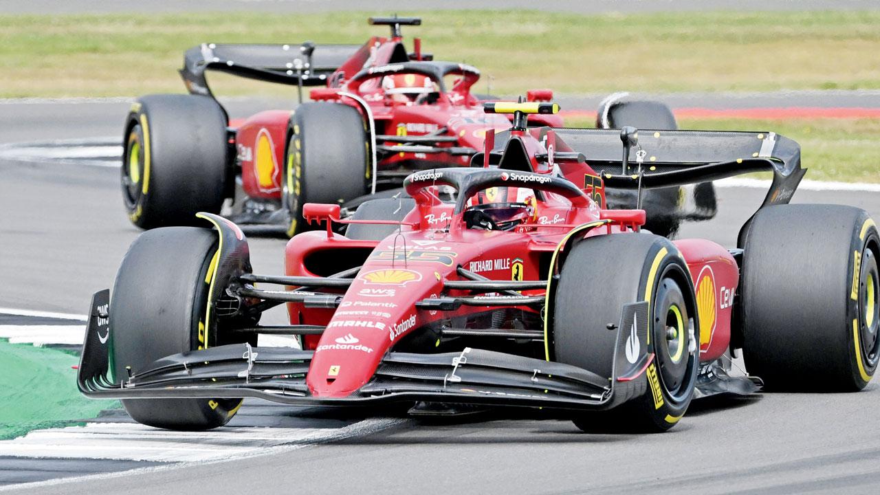 Ferrari’s Spanish driver Carlos Sainz in the lead at the Silverstone Circuit during the British Grand Prix on Sunday. Pics/AFP