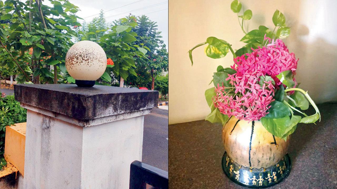 A lamp gets upcycled into a vase
