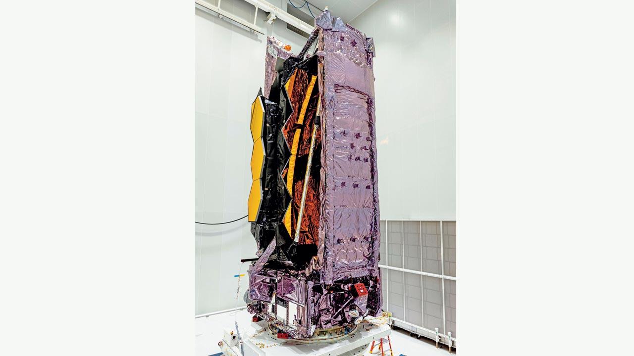 The James Webb Space Telescope at the Guiana Space Centre, Kourou, French Guiana on November 5, 2021, where it was being tested and verified ahead of a scheduled launch. Pic/Getty Images