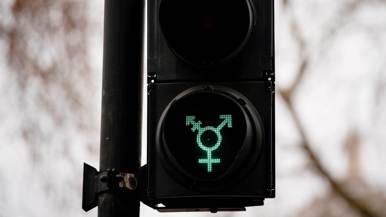 A gender inclusive sign in Trafalgar Square, London