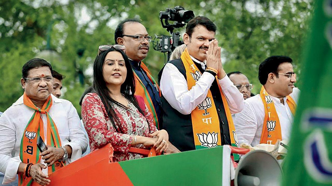 Deputy CM Devendra Fadnavis during a road show in Nagpur