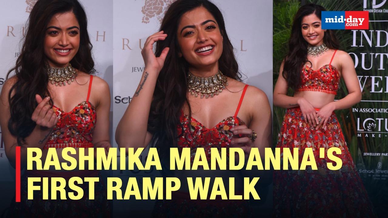 Rashmika Mandanna makes ramp walk debut in red lehenga for Varun Bahl