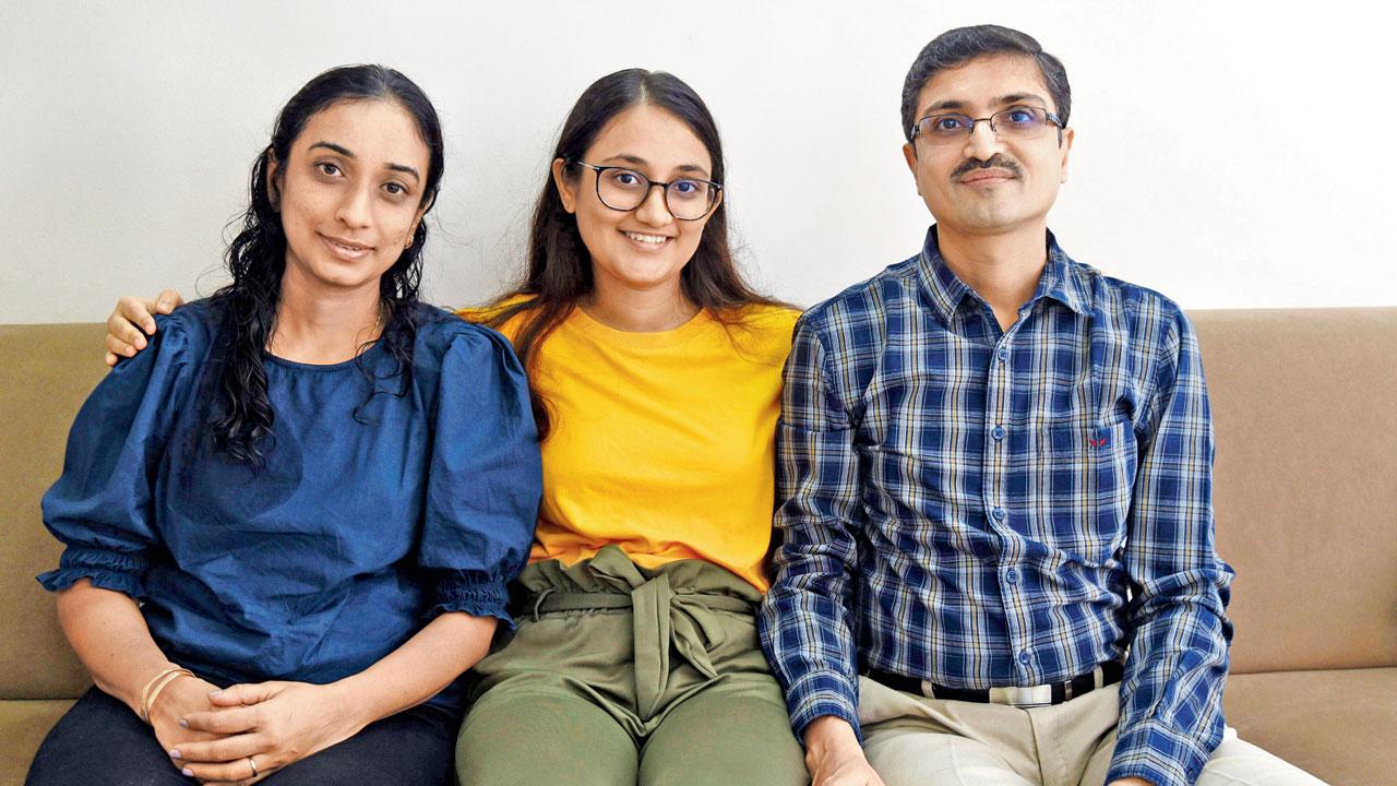 Shreya with her mother Falguni and father Ketan. Pic/Nimesh Dave