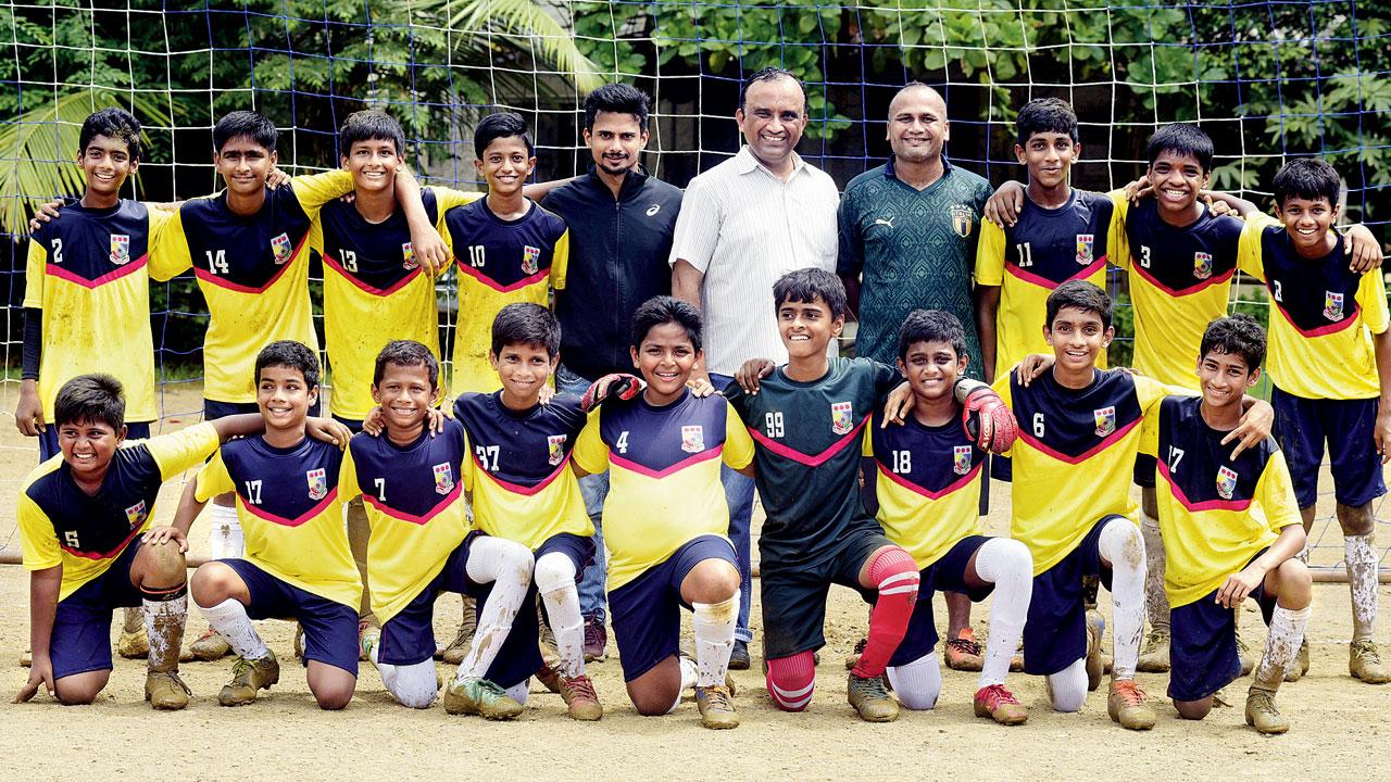 St Paul’s High School (Dadar), winners of the DSO boys U-14 inter-school football tournament, are ecstatic after defeating Don Bosco (Matunga) at Mumbai Police Ground, Naigaon, yesterday. Pics/Atul Kamble