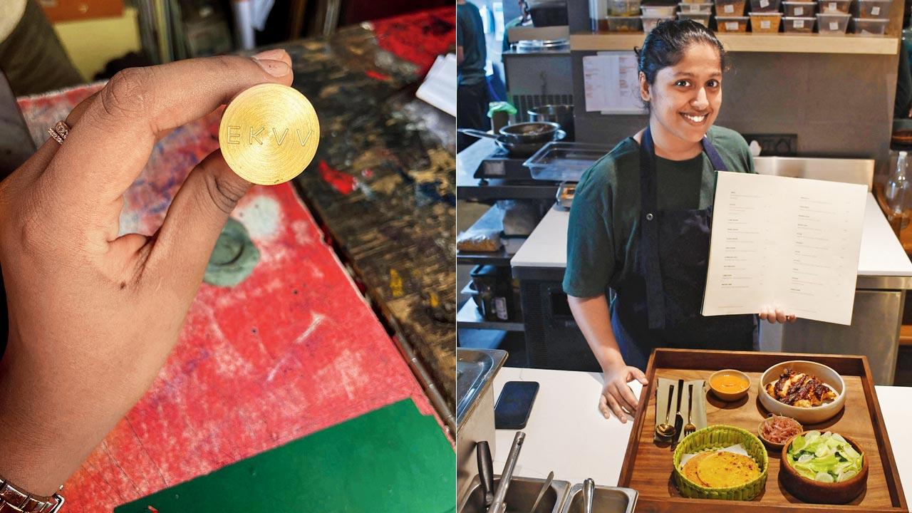 Chef and partner at Ekaa, Niyati Rao, with the menu. The design team chose to go with copper touches on special handmade paper, to represent the earthiness of the restaurant’s interiors. “For the copy, we went deeper into tracing where the ingredients came from,” says Mohan Sanda