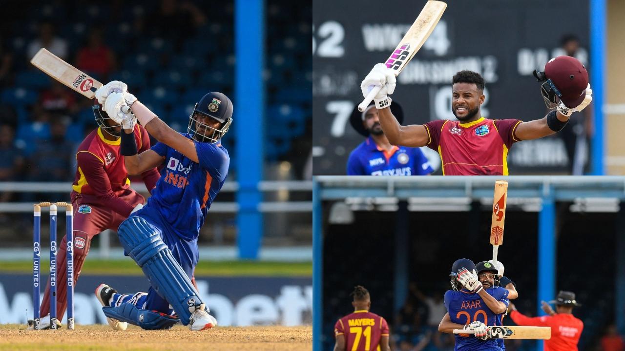 A collage of West Indies vs India's 2nd ODI match. Pics/ AFP