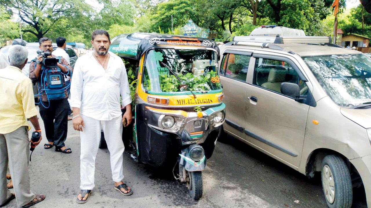 Yusuf Sheikh, known as the green autowala for his pro-environment stand, also joined the protest
