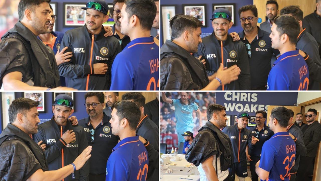 MS Dhoni interacts with Indian players after win over England in 2nd T20I
