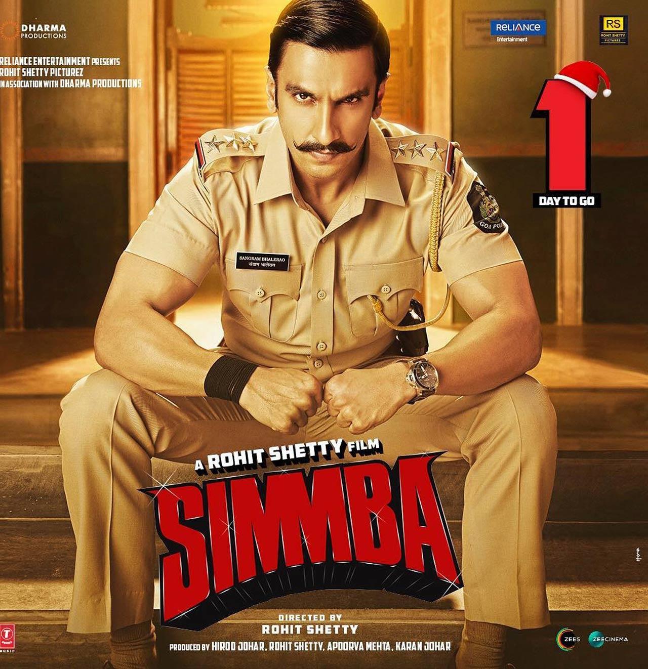 Simmba (2018)
Ranveer Singh once said he was born to be a Rohit Shetty hero. This statement came true when he came on board as the leading man of this retelling of the Telugu hit, ‘Temper'. Here, Singh plays Inspector Sangram Bhalerao but it's hard to distinguish between these personalities that have so much in common. They don't speak, they roar, they don't smile, they guffaw. Singh arrives in pure Shetty style. Even if the sets of this action-drama are a far cry from the excessively vibrant homes in the ‘Golmaal' films, it's possible you'll spot more colours here than on Paint Brush. Right in his intro, you see red and yellow scarves flying in the air as he yells ‘Police'. The entire stretch of this sequence has Simmba eliminate one man after another in his (Read Ranveer Singh) vintage style. The man is enjoying himself, and so are the audiences.
