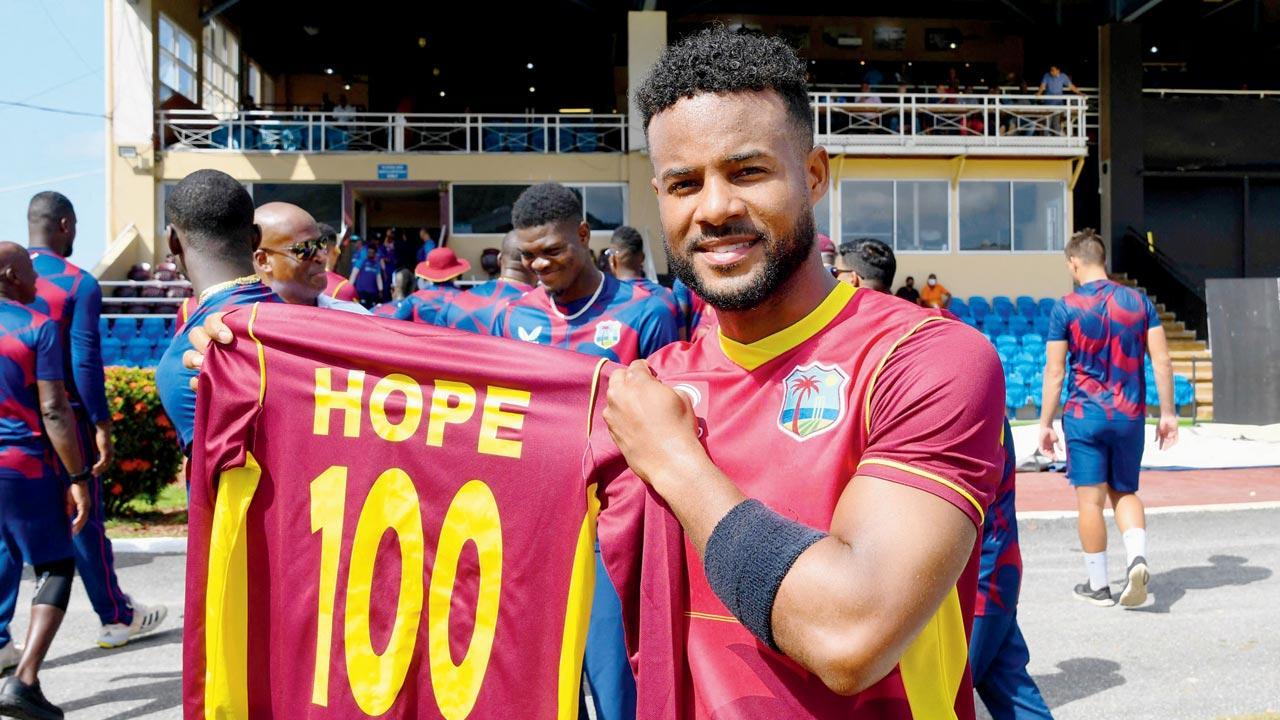 WI batsman Shai Hope scores a 100 against India in his 100th ODI