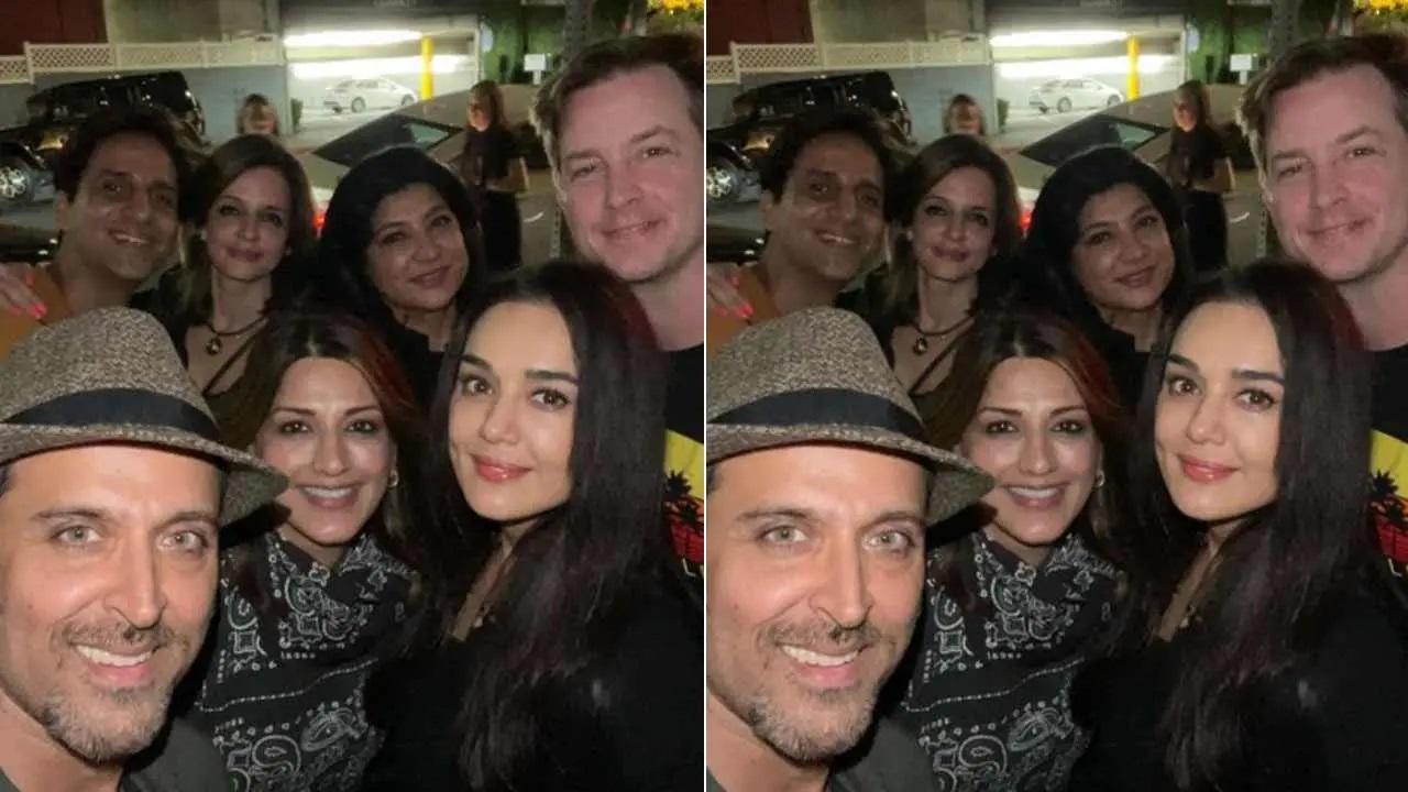 Bollywood actor Hrithik Roshan, on Sunday, was seen enjoying a weekend reunion party with his ex-wife Sussane Khan, her beau Arslan Goni, Preity Zinta and Sonali Bendre in Los Angeles. The 'Kal Ho Na Ho' actor took to her Instagram, and shared a happy group picture, to which she captioned, 