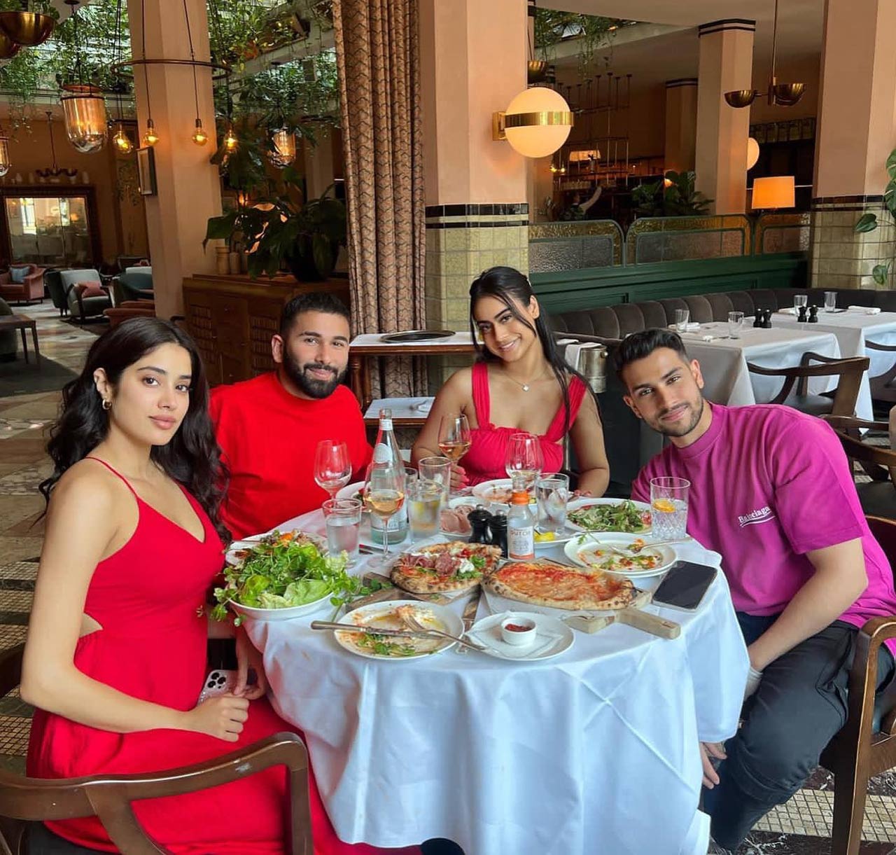 Janhvi Kapoor, Nysa Devgn twinned in red in one of the pictures shared by the 'Dhadak' actress. The rest of the pictures were shared by their common friend Orhan