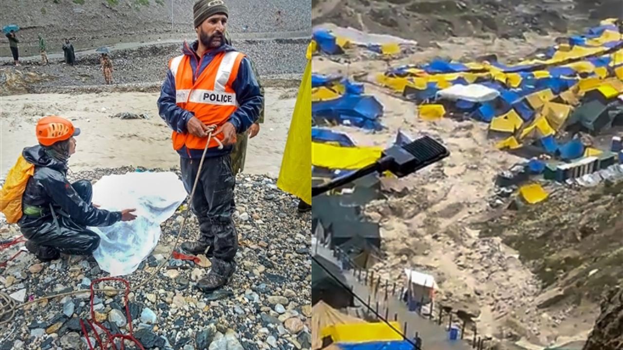 Rescue operation after a cloudburst that hit near the base camp of the holy cave shrine of Amarnath. Pic/PTI