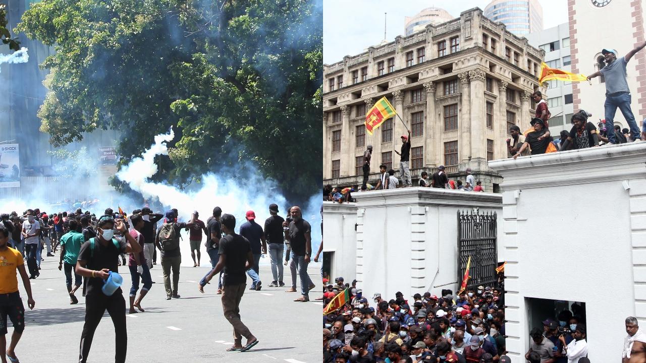 Protestors demanding the resignation of Sri Lanka's President Gotabaya Rajapaksa gather inside the compound of Sri Lanka's Presidential Palace in Colombo. Pic/AFP