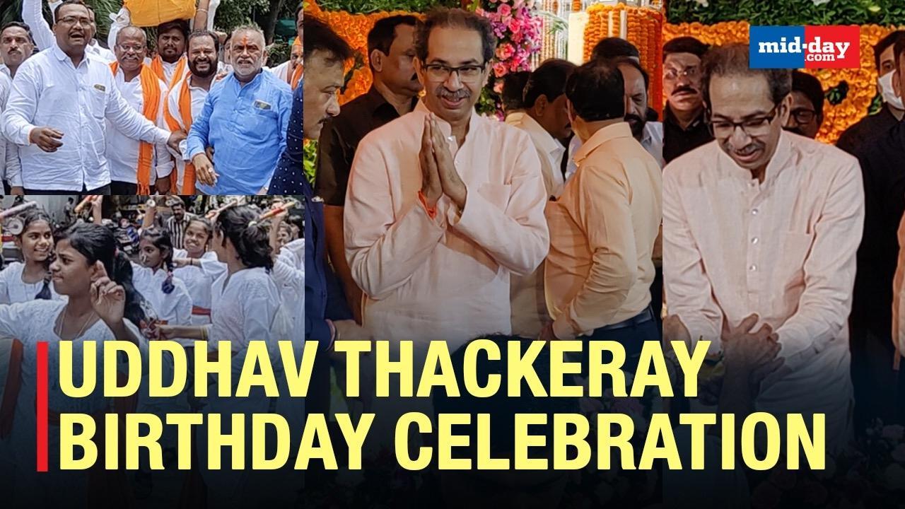 Uddhav Thackeray celebrates his 62nd birthday with party workers at Matoshree