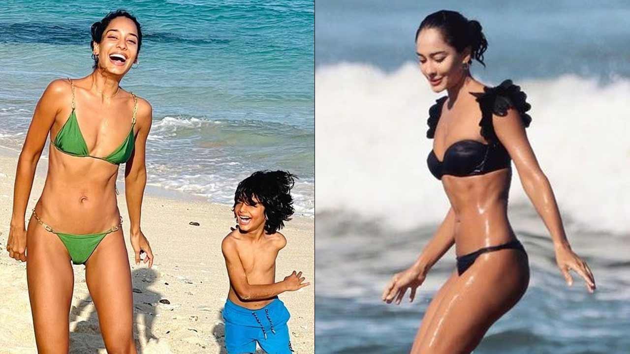 Lisa Haydon flaunts her washboard abs as she chills by the beach with son Zack