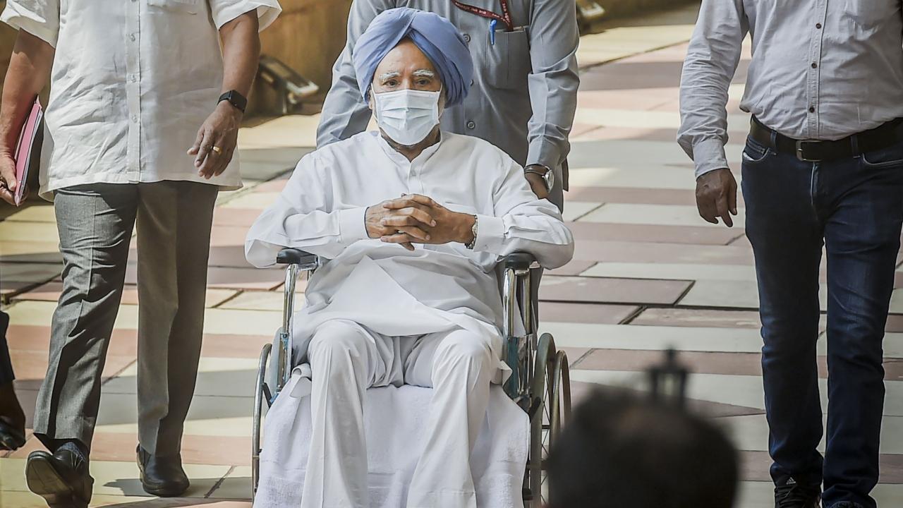 Former prime minister and MP Manmohan Singh arrives to cast his vote for the election of the President at Parliament House in New Delhi on Monday. Pic/PTI