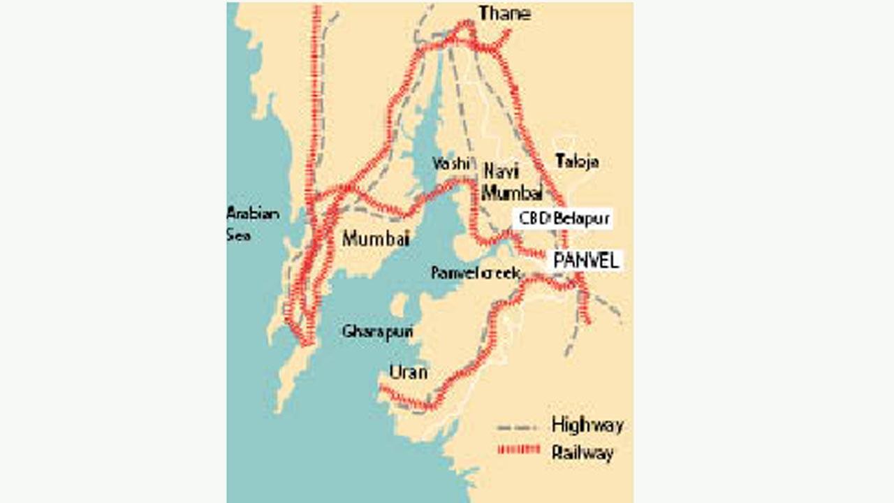 Train and road connectivity to Panvel (marked in red) traced old trade routes to the medieval era city. Panvel has been accessible by road, sea and rail… and soon, by air.  Map/Uday Mohite