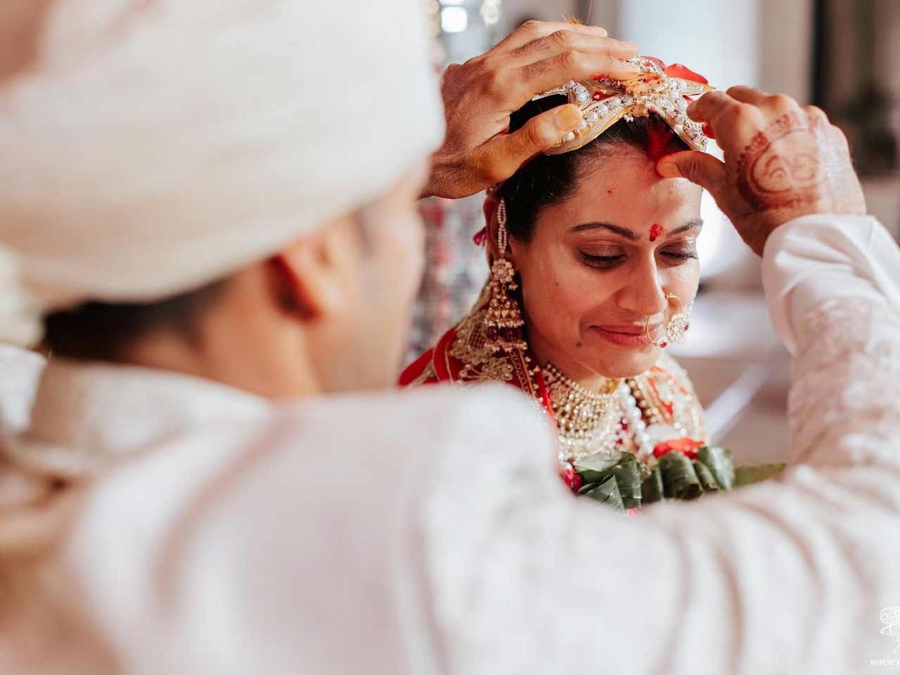 The couple had various pre-wedding functions ahead of their marriage. For the haldi ceremony, the newly-wed couple donned matching yellow outfits