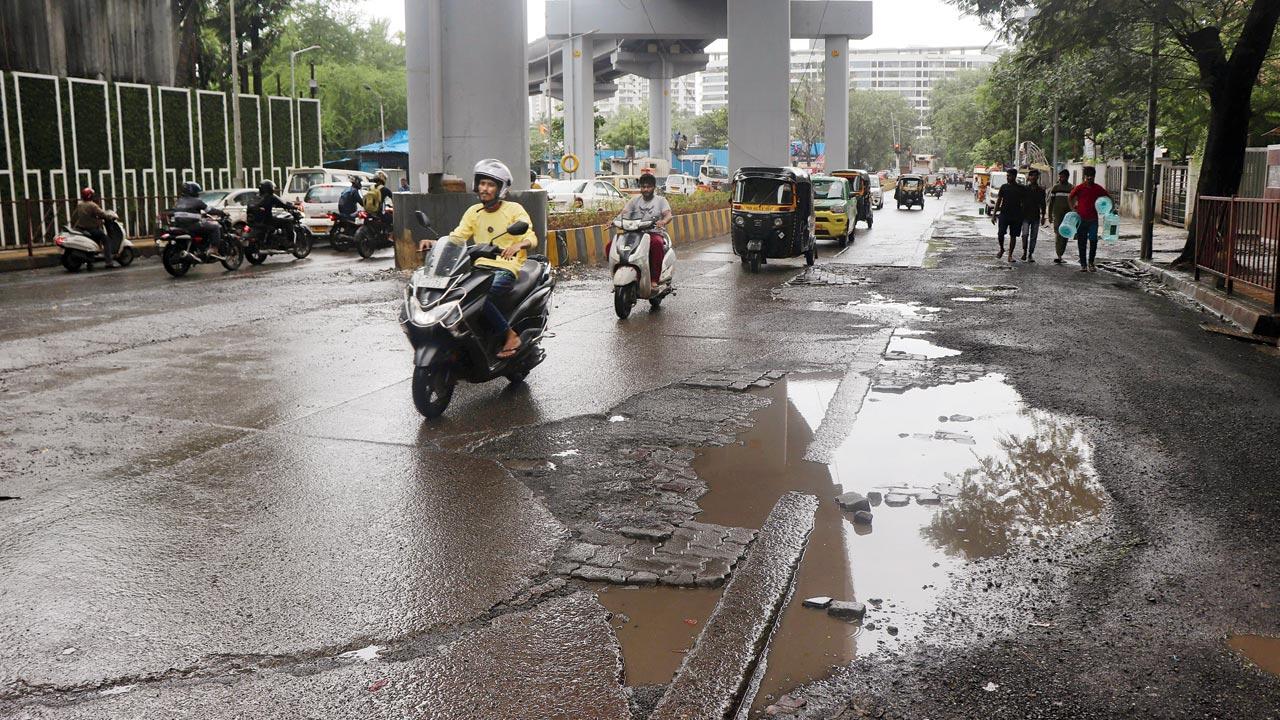 Broken and uneven surface on Saturday. Pics/Anurag Ahire