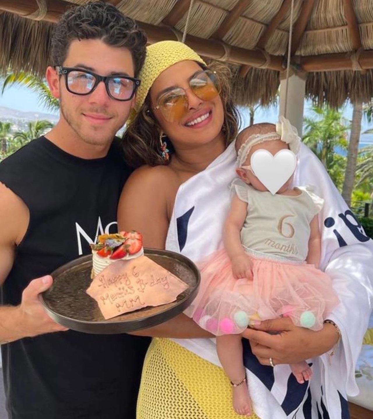 In the album, Priyanka also shared a photo with her daughter Malti Marie. Looks like the couple celebrated her half-birthday in Mexico. In the photo, Nick is seen holding a small cake that reads 