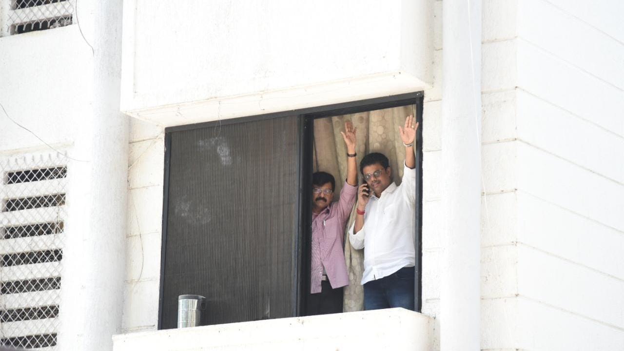 Sanjay Raut and his brother, Shiv Sena MLA Sunil Raut at thair home in Bhandup on Sunday. Pic/ Sameer Markande