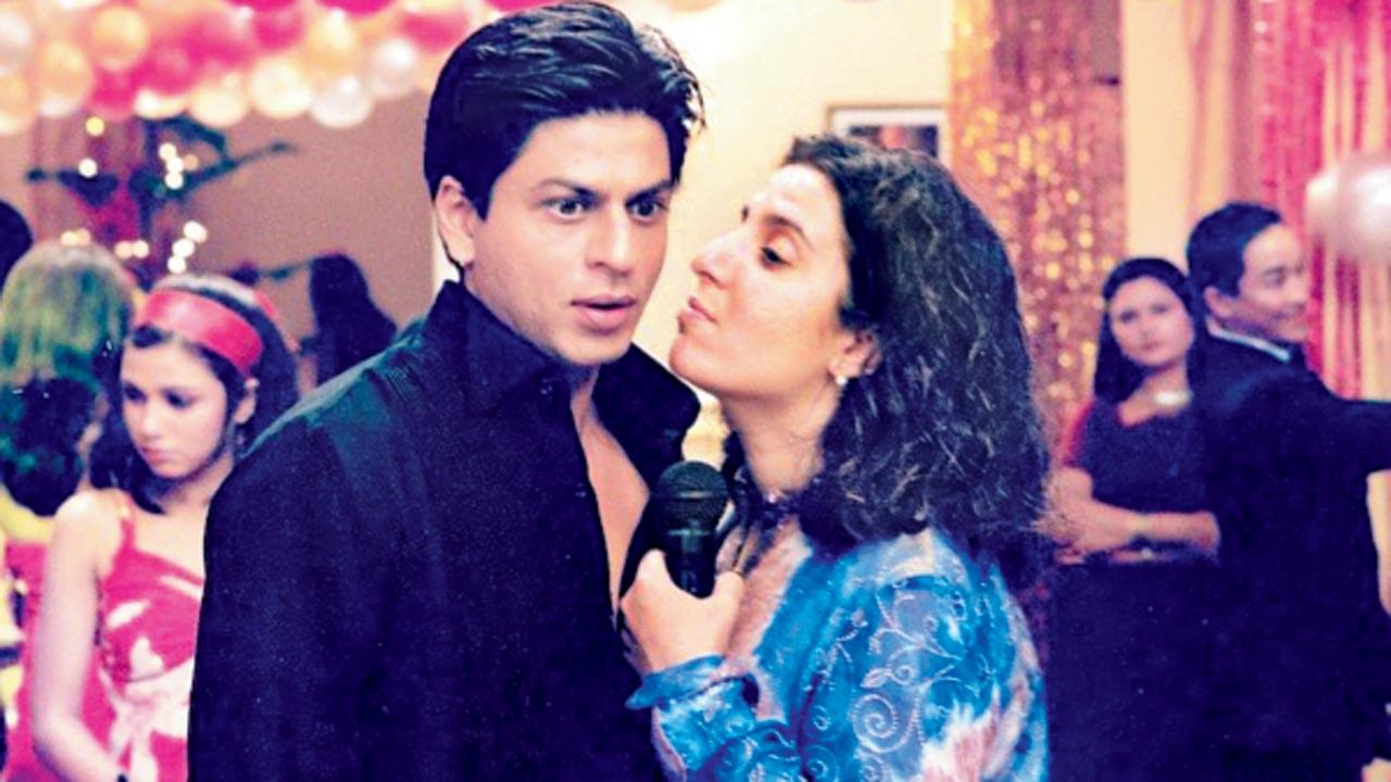 During the making of The Inner World of Shah Rukh Khan, 2004. On the set of Main Hoon Na, with director Farah Khan