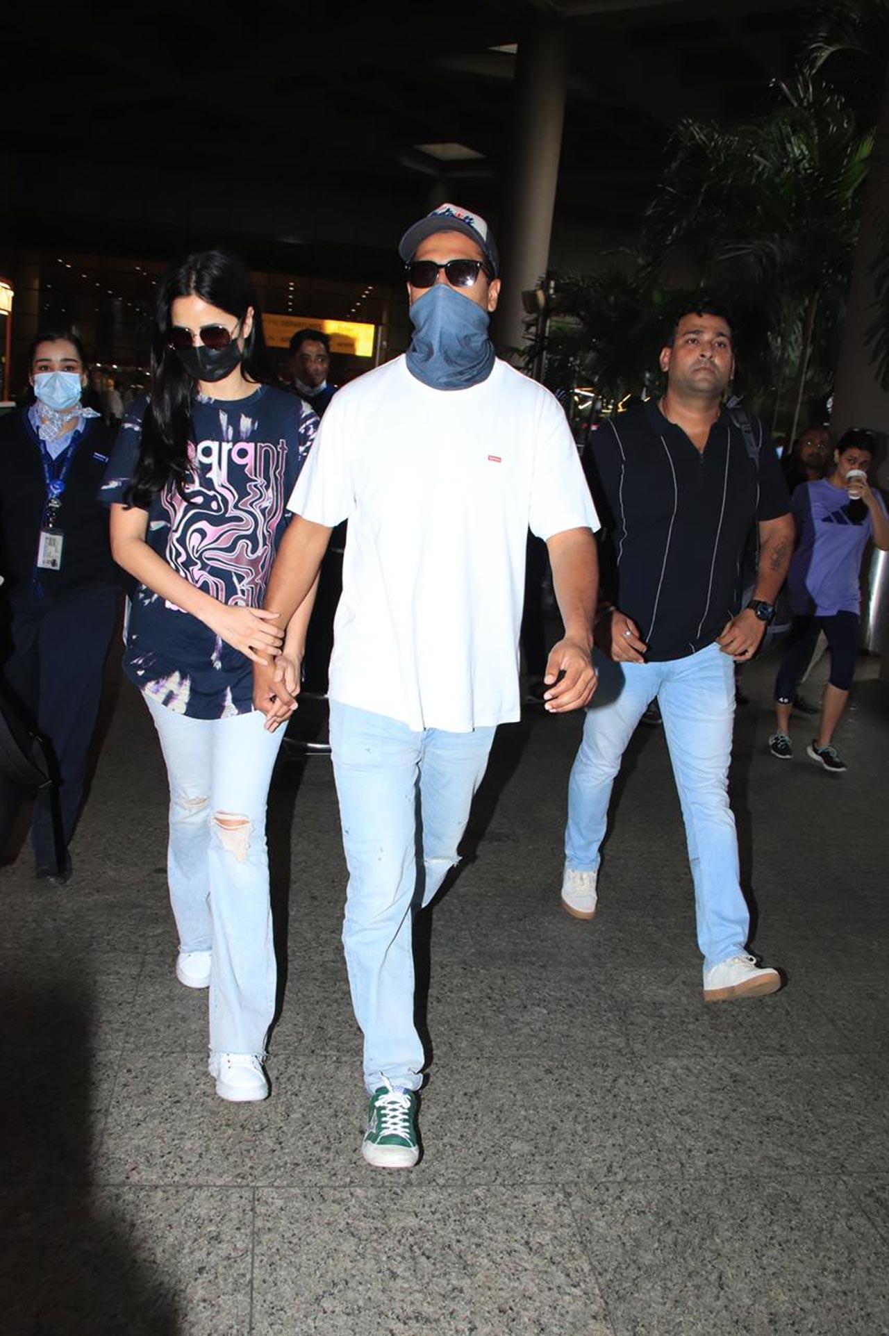 On Thursday, Vicky and Katrina were spotted walking hand-in-hand at the Mumbai airport. Also spotted with the couple was Sunny Kaushal, his rumoured Sharvari Wagh, Kabir Khan and Mini Mathur