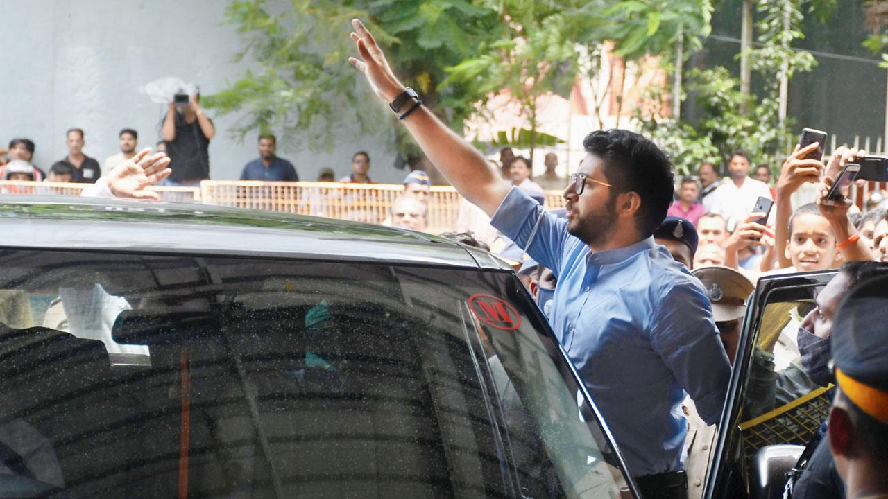 Aaditya Thackeray at the Shiv Sena Bhavan on Saturday. Pics/Ashish Raje