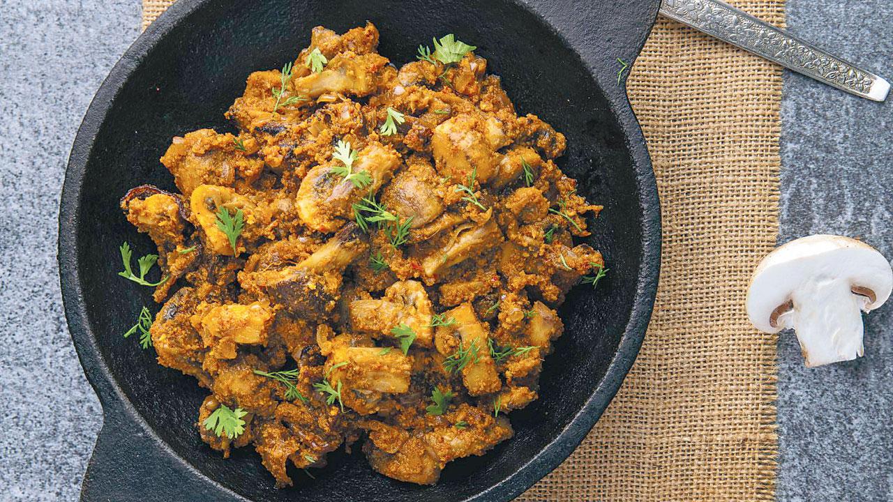 Alambi bhaji uses mushrooms and is a Konkan speciality