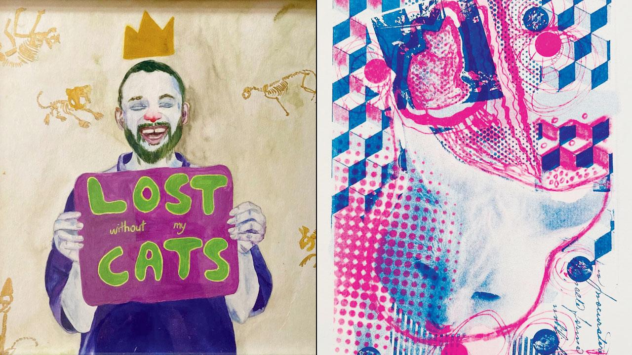 Artworks on cats that will feature in Part Time Cat. PICS COURTESY/HIMANSHU S 