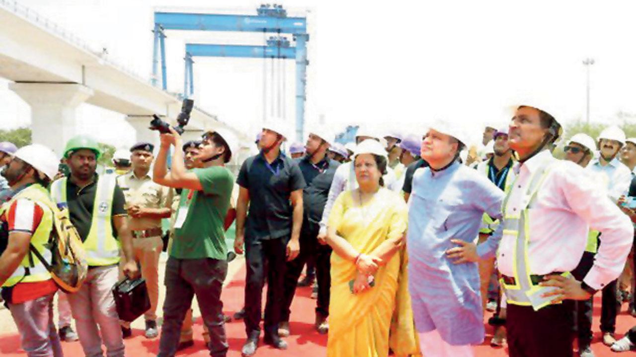 Railway Minister Ashwini Vaishnaw inspects the bullet train project in Surat