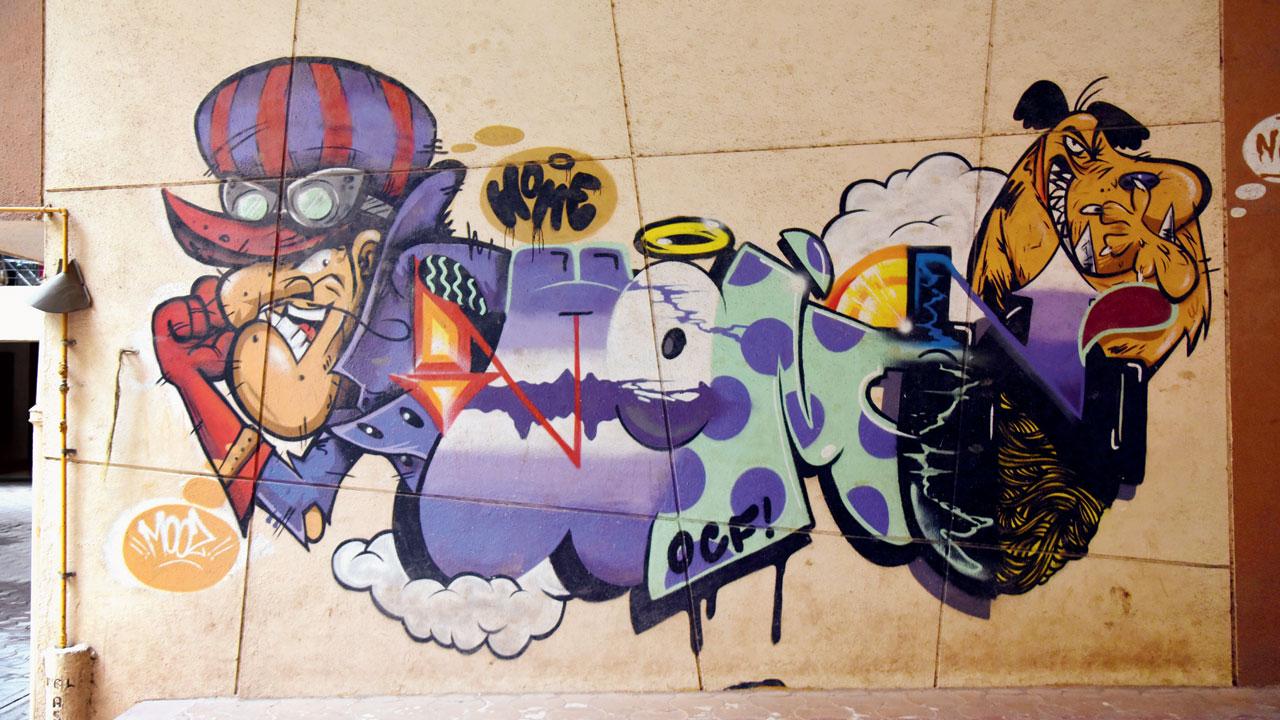 Graffiti at Eco Park, Marol by Mooz, Wome and NME, 2017